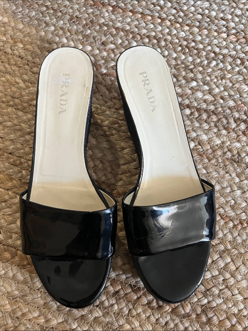 Prada Black Patent Leather Slide Mules